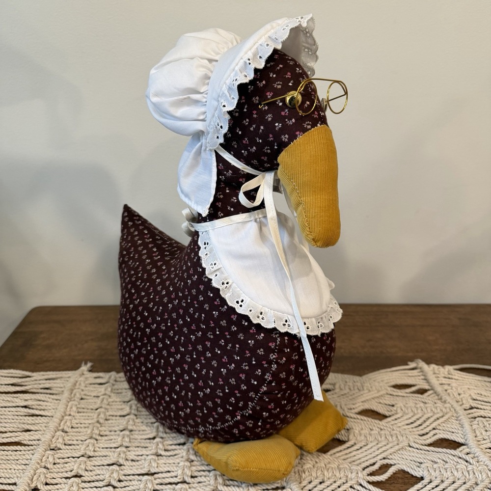 VTG Hand Sewn Goose Glasses Apron Bonnet Cottagecore Grandmacore Door Stop